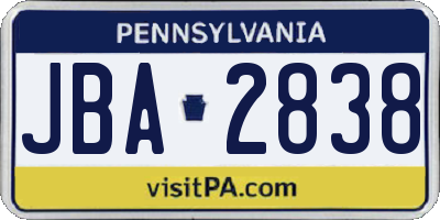 PA license plate JBA2838