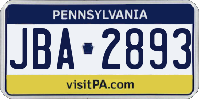 PA license plate JBA2893