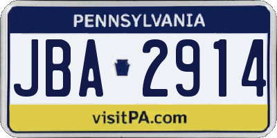 PA license plate JBA2914