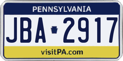 PA license plate JBA2917