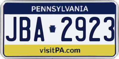 PA license plate JBA2923
