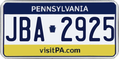 PA license plate JBA2925
