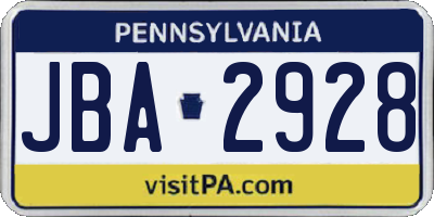 PA license plate JBA2928