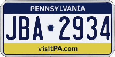 PA license plate JBA2934