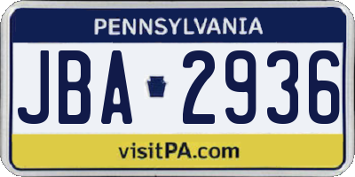 PA license plate JBA2936