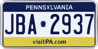 PA license plate JBA2937