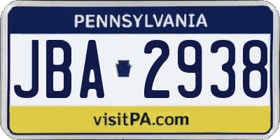 PA license plate JBA2938