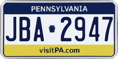 PA license plate JBA2947