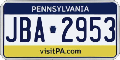 PA license plate JBA2953