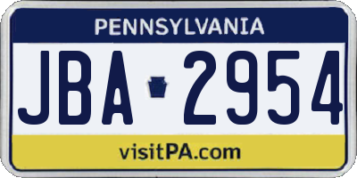 PA license plate JBA2954