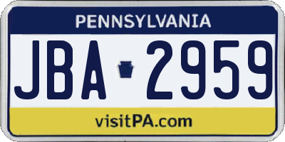PA license plate JBA2959