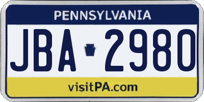 PA license plate JBA2980