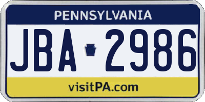 PA license plate JBA2986