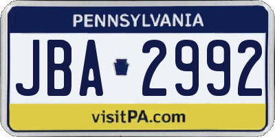PA license plate JBA2992
