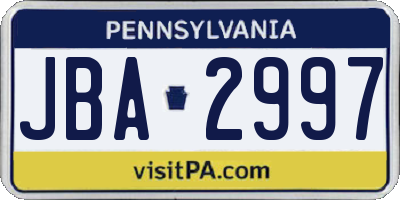 PA license plate JBA2997