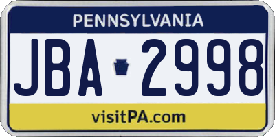 PA license plate JBA2998