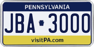 PA license plate JBA3000