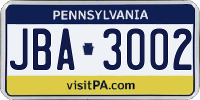 PA license plate JBA3002