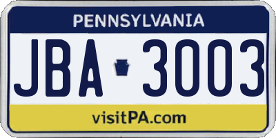 PA license plate JBA3003