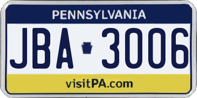 PA license plate JBA3006