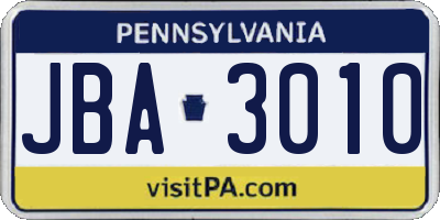PA license plate JBA3010