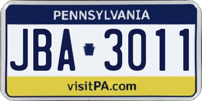 PA license plate JBA3011