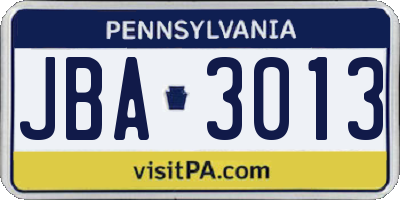 PA license plate JBA3013