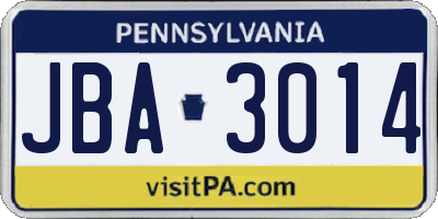 PA license plate JBA3014