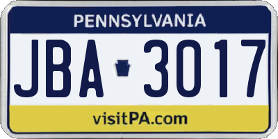PA license plate JBA3017