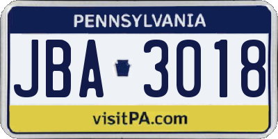 PA license plate JBA3018
