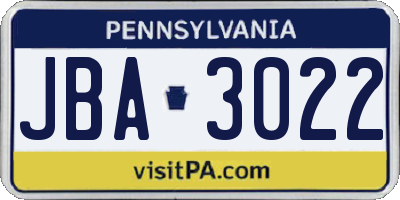 PA license plate JBA3022