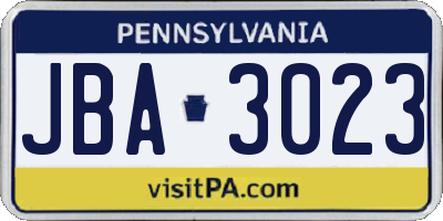 PA license plate JBA3023