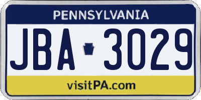 PA license plate JBA3029
