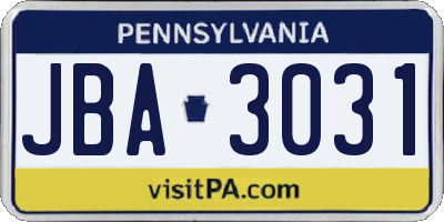 PA license plate JBA3031