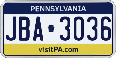 PA license plate JBA3036