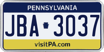 PA license plate JBA3037