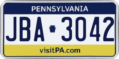PA license plate JBA3042