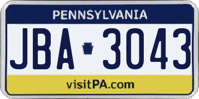 PA license plate JBA3043