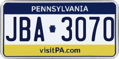 PA license plate JBA3070