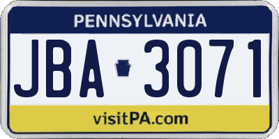 PA license plate JBA3071