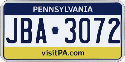 PA license plate JBA3072