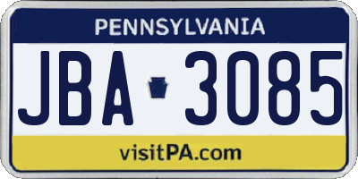 PA license plate JBA3085