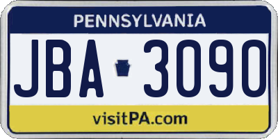 PA license plate JBA3090