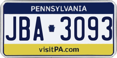 PA license plate JBA3093