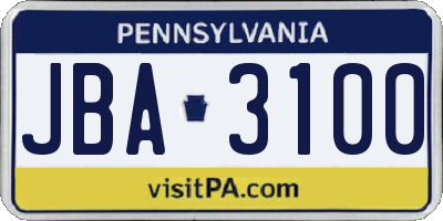 PA license plate JBA3100