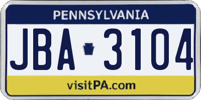 PA license plate JBA3104