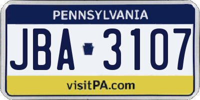 PA license plate JBA3107