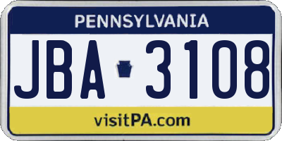 PA license plate JBA3108