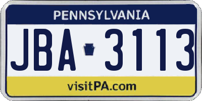 PA license plate JBA3113