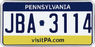 PA license plate JBA3114